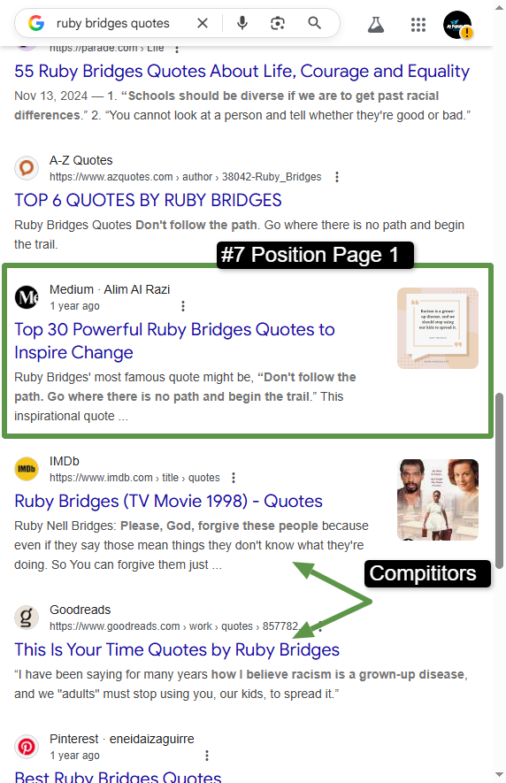 Page one ranking
